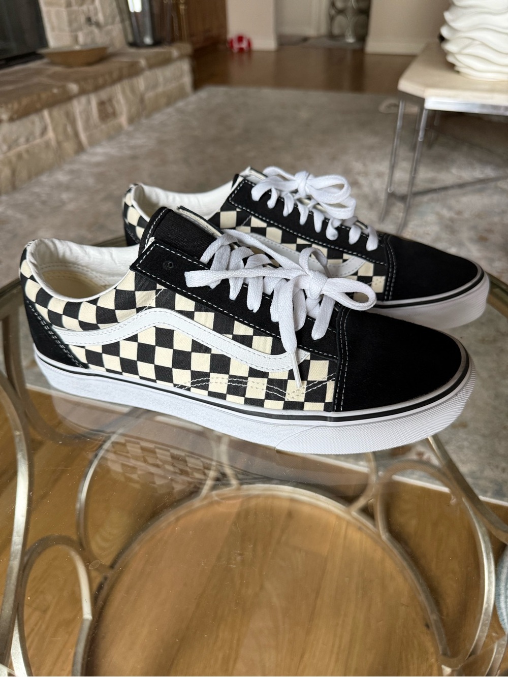 Vans Checkerboard Low-Top Sneakers - Black & Cream size W12/ M 10.5 like New